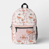 Retro Flamingo Monogram Name Peach Pink Bedruckter Rucksack (Vorderseite)