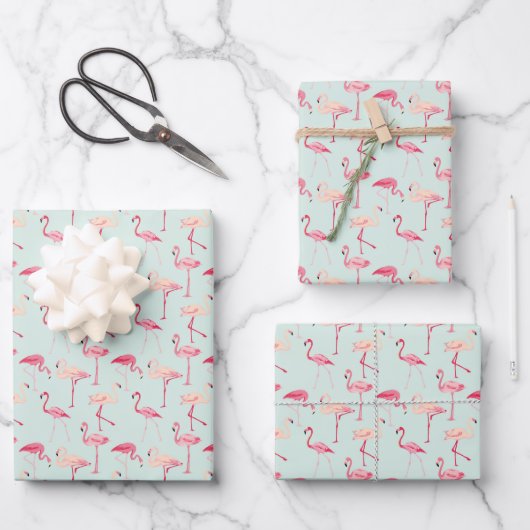 Retro Flamingo Muster Geschenkpapier Set (Vorderseite)