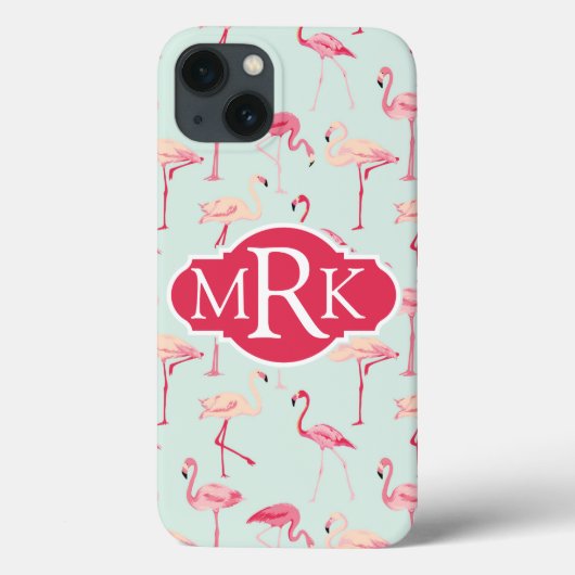 Retro Flamingo Muster | Monogramm Case-Mate iPhone Hülle (Rückseite)