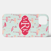 Retro Flamingo Muster | Monogramm Case-Mate iPhone Hülle (Rückseite (Horizontal))