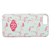Retro Flamingo-Muster| Monogramm Case-Mate iPhone Hülle (Rückseite (Horizontal))