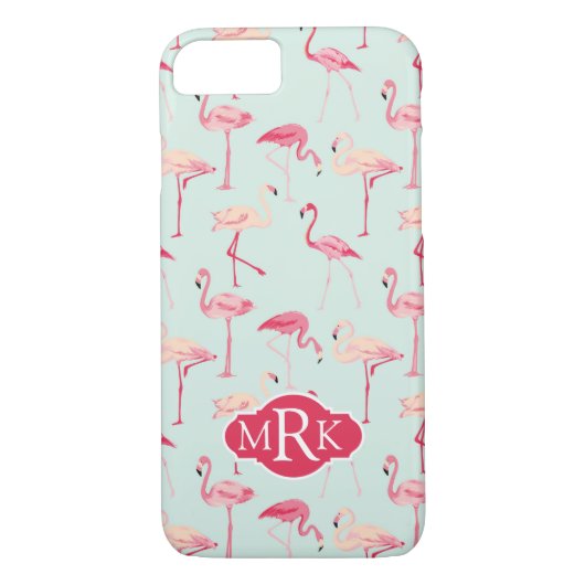 Retro Flamingo-Muster| Monogramm Case-Mate iPhone Hülle (Rückseite)