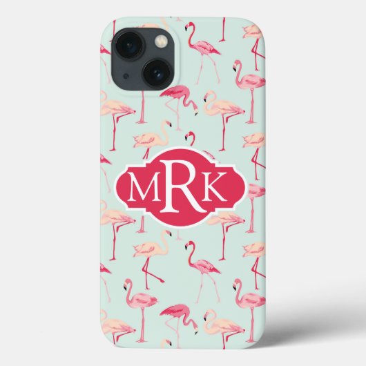 Retro Flamingo Muster | Monogramm Case-Mate iPhone Hülle (Rückseite)