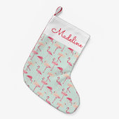 Retro Flamingo-Muster| Name hinzufügen Kleiner Weihnachtsstrumpf (Vorderansicht (hängend))