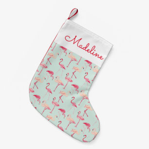 Retro Flamingo-Muster  Name hinzufügen Kleiner Weihnachtsstrumpf