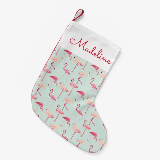 Retro Flamingo-Muster| Name hinzufügen Kleiner Weihnachtsstrumpf (Vorderansicht (hängend))