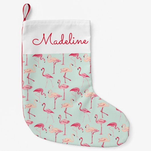 Retro Flamingo-Muster| Name hinzufügen Kleiner Weihnachtsstrumpf (Vorderseite)