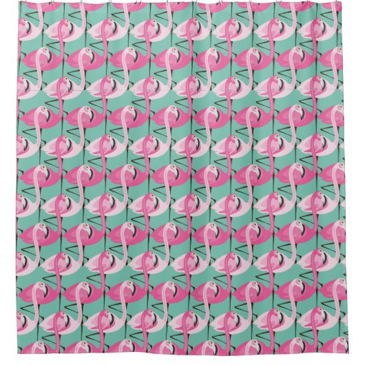 Retro Flamingo Muster Pink und Aqua Duschvorhang (Vorderseite)
