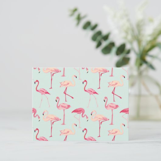 Retro Flamingo Muster Postkarte (Stehend Vorderseite)