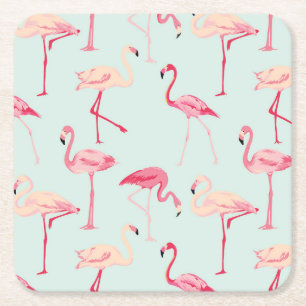 Retro Flamingo-Muster Rechteckiger Pappuntersetzer