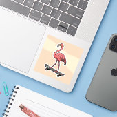 "Retro Flamingo on Skateboard  Aufkleber (Laptop mit iPhone)