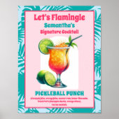 Retro Flamingo Pickleball Brautparty Cocktail Poster (Vorne)