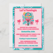 Retro Flamingo Pickleball Brautparty Foto Einladung (Vorderseite)