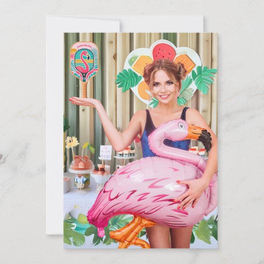 Retro Flamingo Pickleball Brautparty Foto Einladung (Rückseite)