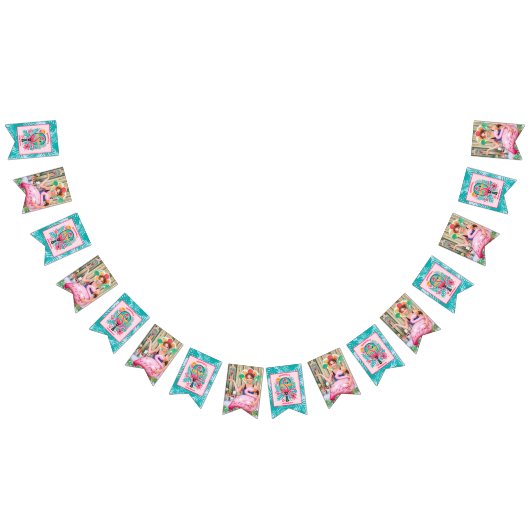 Retro Flamingo Pickleball Brautparty Foto Wimpelkette (Alle)