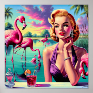 Retro Flamingo Pin-Up Poster
