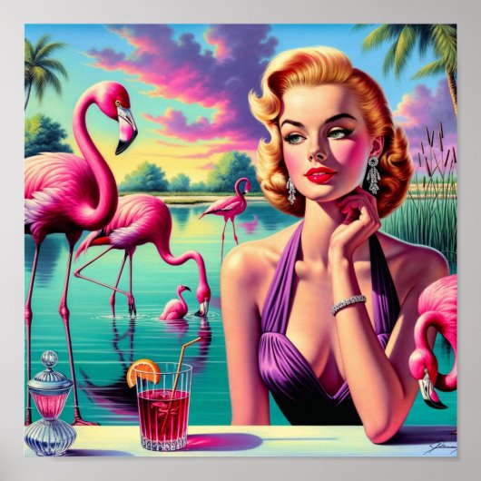 Retro Flamingo Pin-Up Poster (Vorne)