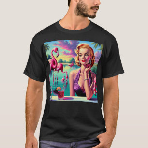 Retro-Flamingo-Pin-Up T-Shirt