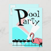 Retro Flamingo Pool Party Einladung Postkarten PCs (Vorne/Hinten)