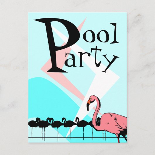 Retro Flamingo Pool Party Einladung Postkarten PCs (Vorderseite)