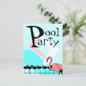 Retro Flamingo Pool Party Einladung Postkarten PCs (Stehend Vorderseite)