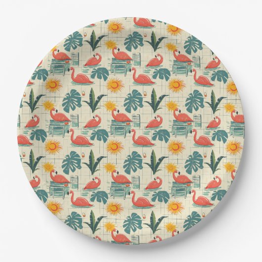 Retro-Flamingo-Pool-Side-Sommer-Muster (12) Pappteller (Vorderseite)