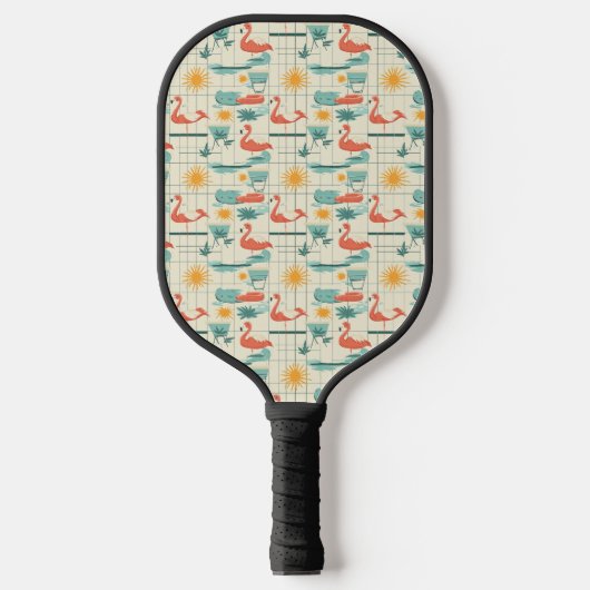 Retro-Flamingo-Pool-Side-Sommer-Muster (3) Pickleball Schläger (Vorderseite)
