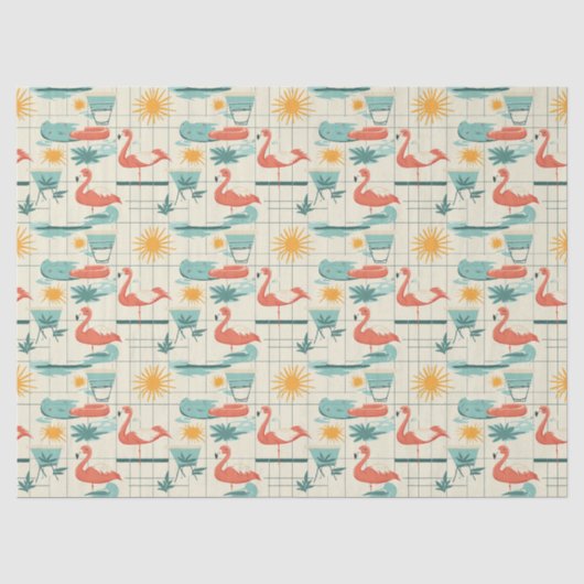 Retro-Flamingo-Pool-Side-Sommer-Muster (3) Seidenpapier (Vorderseite)