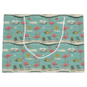 Retro Flamingo Poolparty Sommer Muster (5) Große Geschenktüte (Vorderseite)