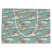 Retro Flamingo Poolparty Sommer Muster (7) Große Geschenktüte (Rückseite)