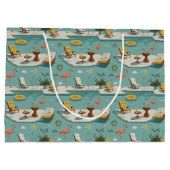 Retro Flamingo Poolparty Sommer Muster (9) Große Geschenktüte (Rückseite)