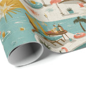 Retro-Flamingo-Poolside-Sommer-Muster (10) Geschenkpapier (Rolleneckpunkt)