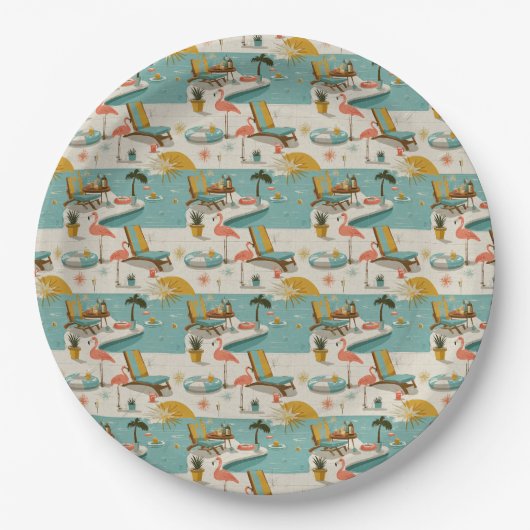 Retro-Flamingo-Poolside-Sommer-Muster (10) Pappteller (Vorderseite)