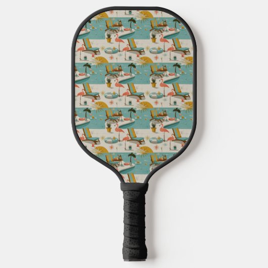 Retro-Flamingo-Poolside-Sommer-Muster (10) Pickleball Schläger (Vorderseite)