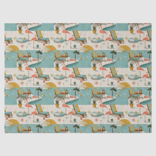 Retro-Flamingo-Poolside-Sommer-Muster (10) Seidenpapier (Vorderseite)