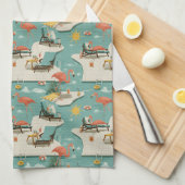 Retro-Flamingo-Poolside-Sommer-Muster (11) Geschirrtuch (Viertel Falte)