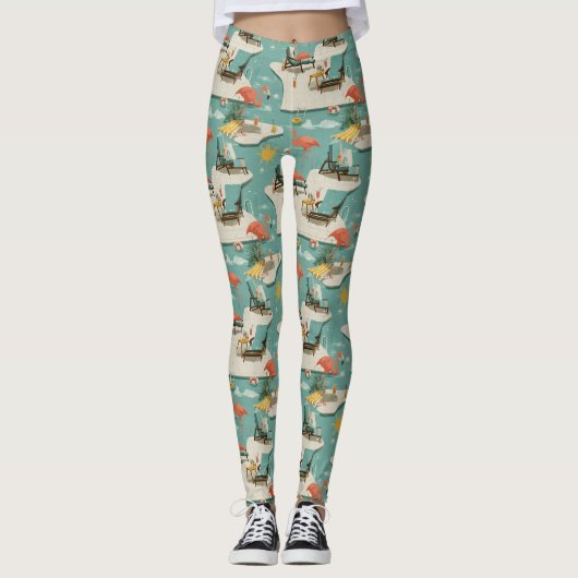 Retro-Flamingo-Poolside-Sommer-Muster (11) Leggings (Vorderseite)