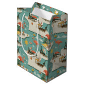 Retro-Flamingo-Poolside-Sommer-Muster (11) Mittlere Geschenktüte (Rückseite Schrägansicht)