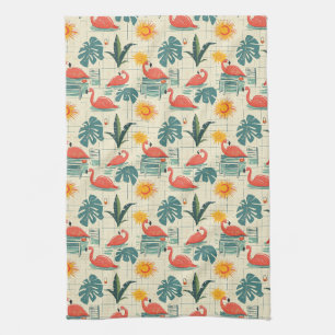 Retro-Flamingo-Poolside-Sommer-Muster (12) Geschirrtuch