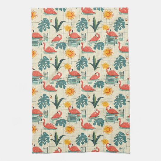 Retro-Flamingo-Poolside-Sommer-Muster (12) Geschirrtuch (Vertikal)