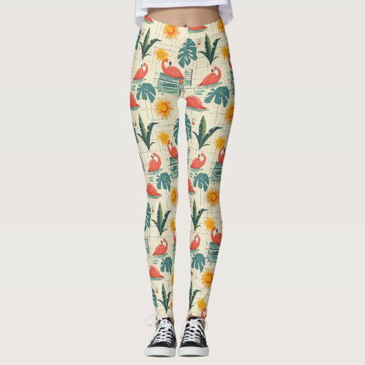 Retro-Flamingo-Poolside-Sommer-Muster (12) Leggings (Vorderseite)