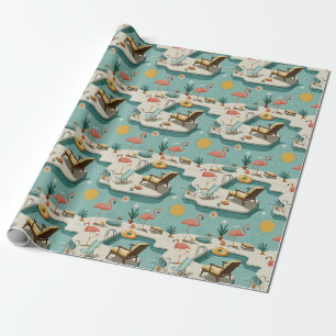 Retro-Flamingo-Poolside-Sommer-Muster (1) Geschenkpapier