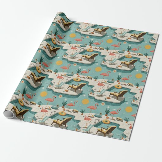 Retro-Flamingo-Poolside-Sommer-Muster (1) Geschenkpapier (Ungerollt)