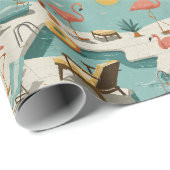 Retro-Flamingo-Poolside-Sommer-Muster (1) Geschenkpapier (Rolleneckpunkt)