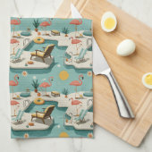 Retro-Flamingo-Poolside-Sommer-Muster (1) Geschirrtuch (Viertel Falte)