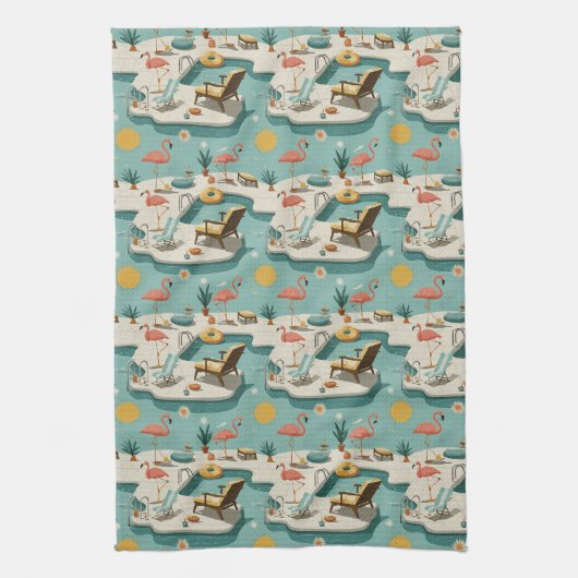Retro-Flamingo-Poolside-Sommer-Muster (1) Geschirrtuch (Vertikal)