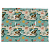 Retro-Flamingo-Poolside-Sommer-Muster (1) Große Geschenktüte (Rückseite)