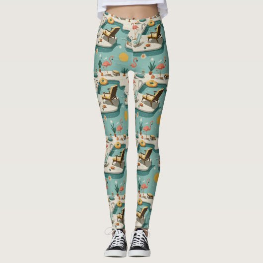 Retro-Flamingo-Poolside-Sommer-Muster (1) Leggings (Vorderseite)