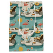 Retro-Flamingo-Poolside-Sommer-Muster (1) Mittlere Geschenktüte (Rückseite)