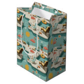 Retro-Flamingo-Poolside-Sommer-Muster (1) Mittlere Geschenktüte (Rückseite Schrägansicht)